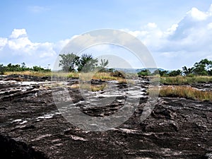 Rocky field landscape with maedow and mountain