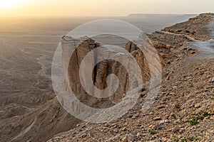 Rocky formation in the desert, Edge of the World in Saudi Arabia (Jebel Fihrayn