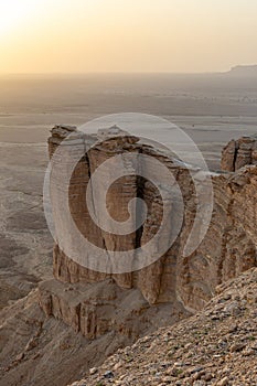 Rocky formation in the desert, Edge of the World in Saudi Arabia (Jebel Fihrayn