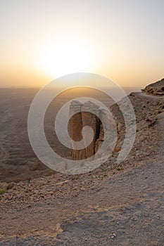 Rocky formation in the desert, Edge of the World in Saudi Arabia (Jebel Fihrayn