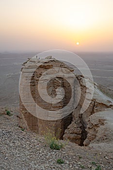 Rocky formation in the desert, Edge of the World in Saudi Arabia (Jebel Fihrayn
