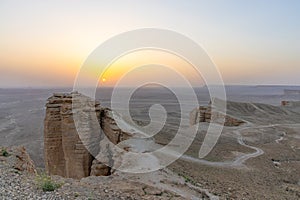 Rocky formation in the desert, Edge of the World in Saudi Arabia (Jebel Fihrayn