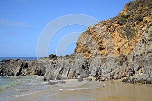 Rocky formation at the north end of Crescent Beach in Laguna Beach, California.