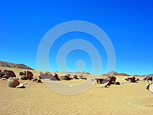 Rocky forms shaped by the wind, Siloli desert, Bolivia photo