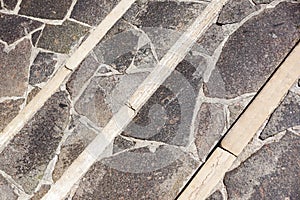 Rocky gray stone stairs perspective pattern texture.