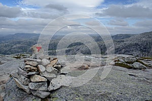 Rocky hike along the fjord to Kjerag boulder, Norway