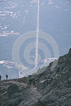 Rocky hiking trails for tourists in western carpathian Tatra mountains in slovakia. clear summer day for hiking and adventure -