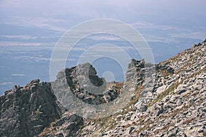 Rocky hiking trails for tourists in western carpathian Tatra mountains in slovakia. clear summer day for hiking and adventure -