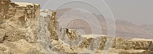 Rocky hills of the Negev Desert in Israel. Breathtaking landscape and nature of the Middle East at sunset