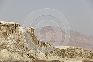 Rocky hills of the Negev Desert in Israel. Breathtaking landscape and nature of the Middle East at sunset