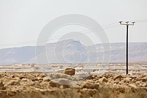 Rocky hills of the Negev Desert in Israel. Breathtaking landscape and nature of the Middle East at sunset