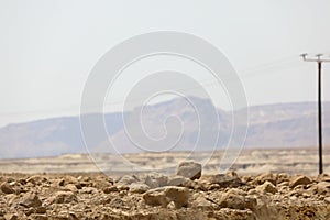 Rocky hills of the Negev Desert in Israel. Breathtaking landscape and nature of the Middle East at sunset