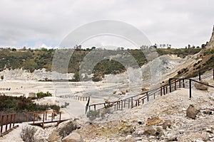 Rocky hills in the Solfatara crater in  Pozzuoli, Italy