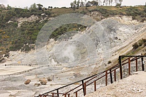 Rocky hills in the Solfatara crater in  Pozzuoli, Italy