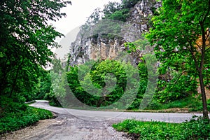 Rocky hillside with road