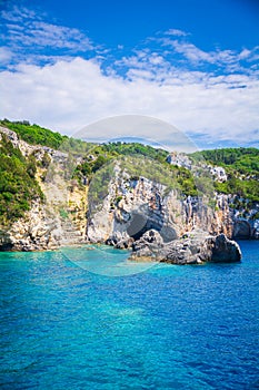 The rocky islands of Greece in the Ionian Sea. Between Paxos and Corfu.