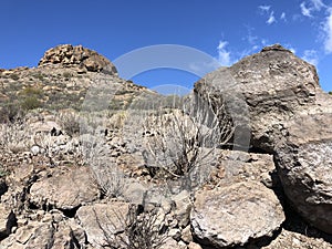 Rocky landscape around Las Ninas Reservoir photo