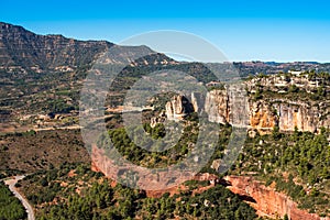 Rocky landscape around Siurana de Prades, Tarragona, Spain. Copy space for text.