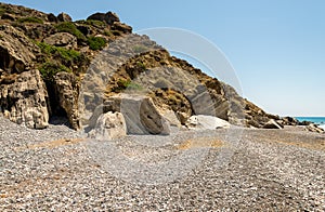 Rocky landscape at the end of Pissouri beach, Cyprus