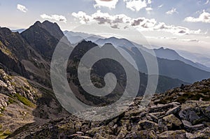 Rocky landscape of the High Tatras in Poland. View from Orla Per