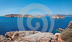 Rocky landscape, Mediterranean ocean and islets of Malgrats