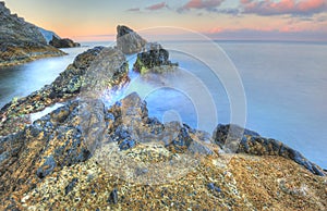 Rocky landscape in the morning mist