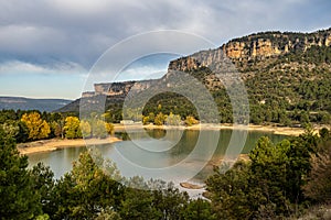 Rocky landscape with mountains lake La Toba reservoir. Serrania de Cuenca, Cuenca, Spain