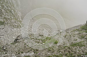 Rocky landscape with steep slope and green gass