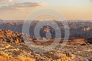 Rocky landscape of Wadi Disah, Saudi Arab photo