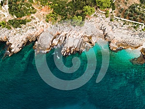 Rocky Mediterranean Coastline. Cape Veslo, Lustica Peninsula, Montenegro