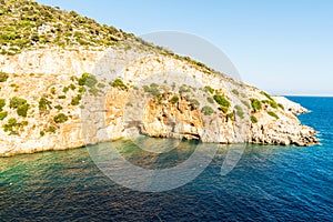 Rocky Mediterranean coastline in Magarali Koy bay area near Finike town in Antalya province of Turkey photo