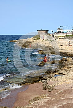 Rocky Mediterranean shore, Bugibba, Malta