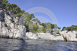 Rocky Mountain of the Calanques National Park from the Bay area of Cassis on Cote D`Azur France