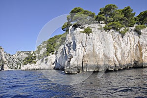 Rocky Mountain of the Calanques National Park from the Bay area of Cassis on Cote D`Azur France