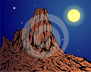 Rocky Mountain on Full Moon Night