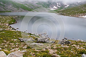 Rocky mountain lake on top of mt evans colorado