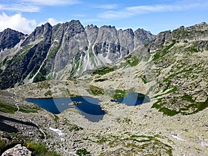 Rocky mountain landscape with blue sky in Vysoke Tatry