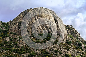 Rocky mountain landscape, vertical wall for climbing. Pico de la Miel. The Cabrera