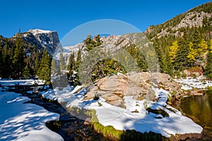 Rocky Mountain National Park in snow at autumn