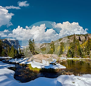 Rocky Mountain National Park in snow at autumn