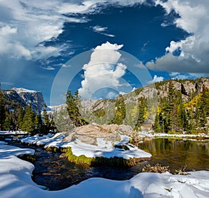 Rocky Mountain National Park in snow at autumn