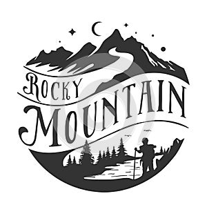 Rocky mountain Outdoor adventure travel vector  logo template photo