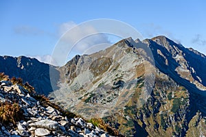 Rocky mountain peak area view in slovakia - vintage look