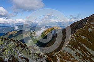 Rocky mountain peak area view in slovakia - vintage look