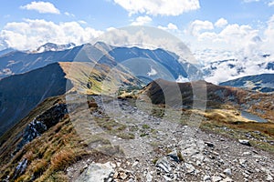 Rocky mountain peak area view in slovakia - vintage look