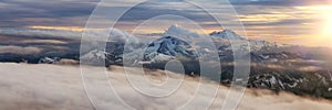 Rocky Mountain Peak and Glacier Lake. Aerial Landscape Nature Background.