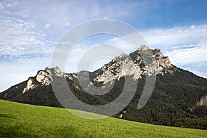 Rocky mountain peak know as Velky Rozsutec in natural parkland Mala Fatra, Slovakia