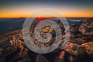 Rocky Mountain Peak. Mountain Landscape at Sunset.