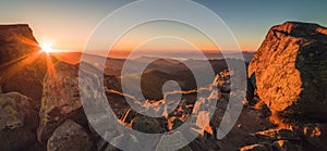 Rocky Mountain Peak. Mountain Landscape at Sunset.