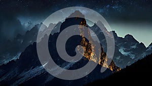 Rocky Mountain Peak Transparent background, surreal, dark, mysterious, fantastic on digital art concept, Generative AI